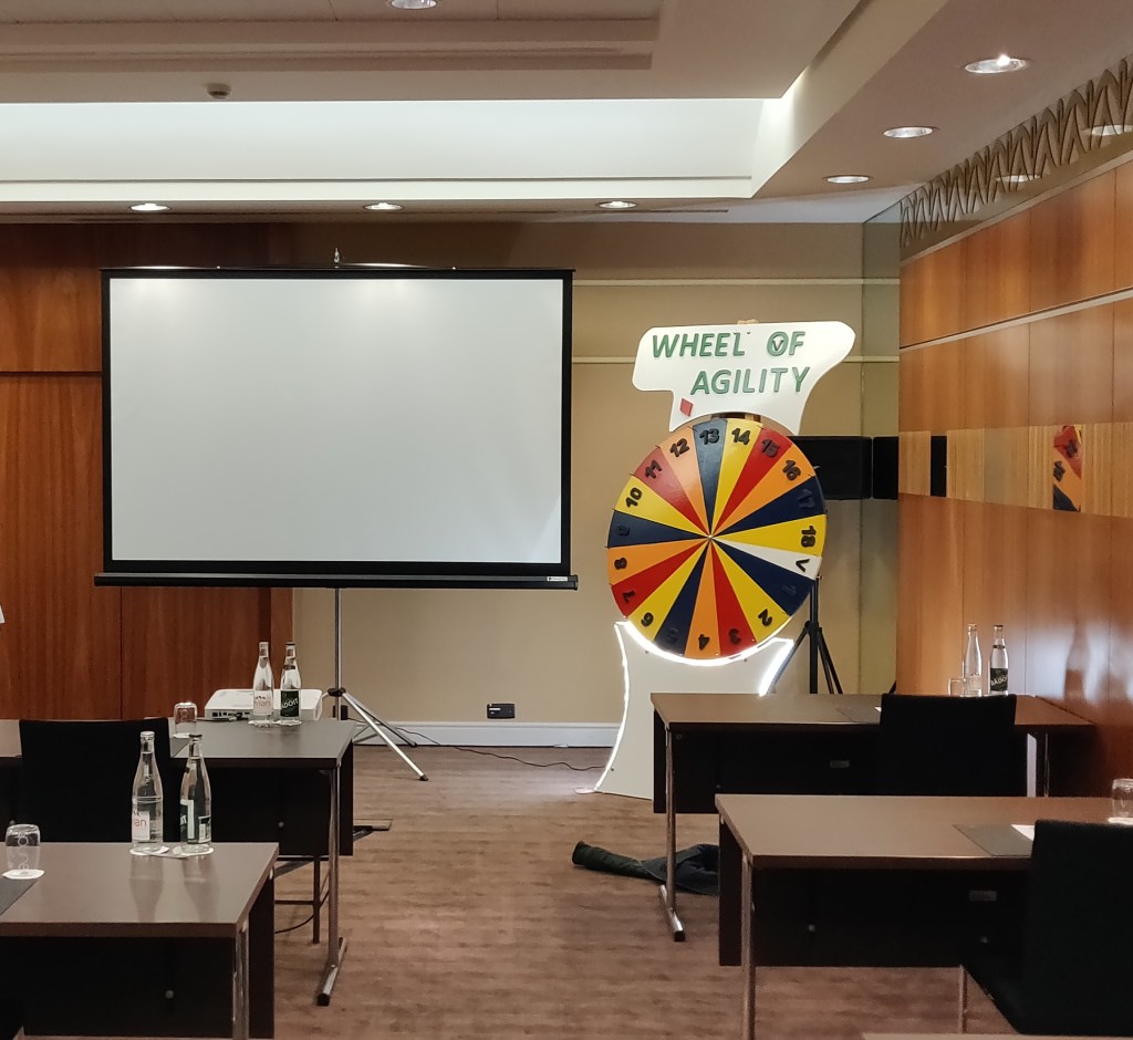 Rad van Fortuin gebruikt op een conferentie in Dukes' Palace door Vlerick Business school